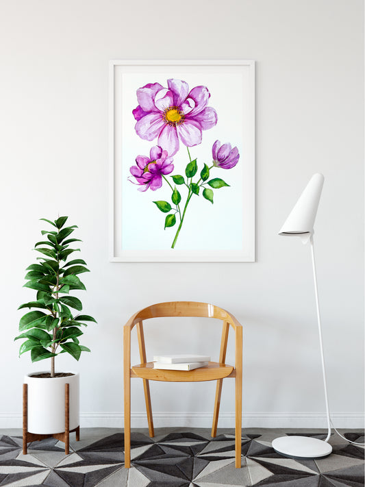 Pink Anemones Watercolor Fine Art Print