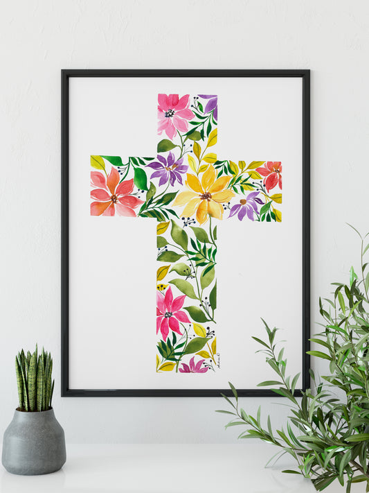 Floral Cross Watercolor Fine Art Print