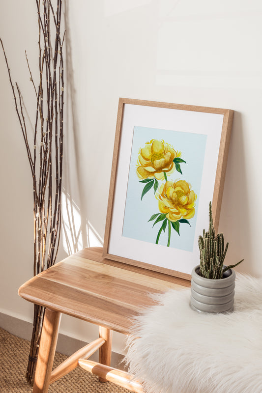 Yellow Peonies Watercolor Fine Art Print