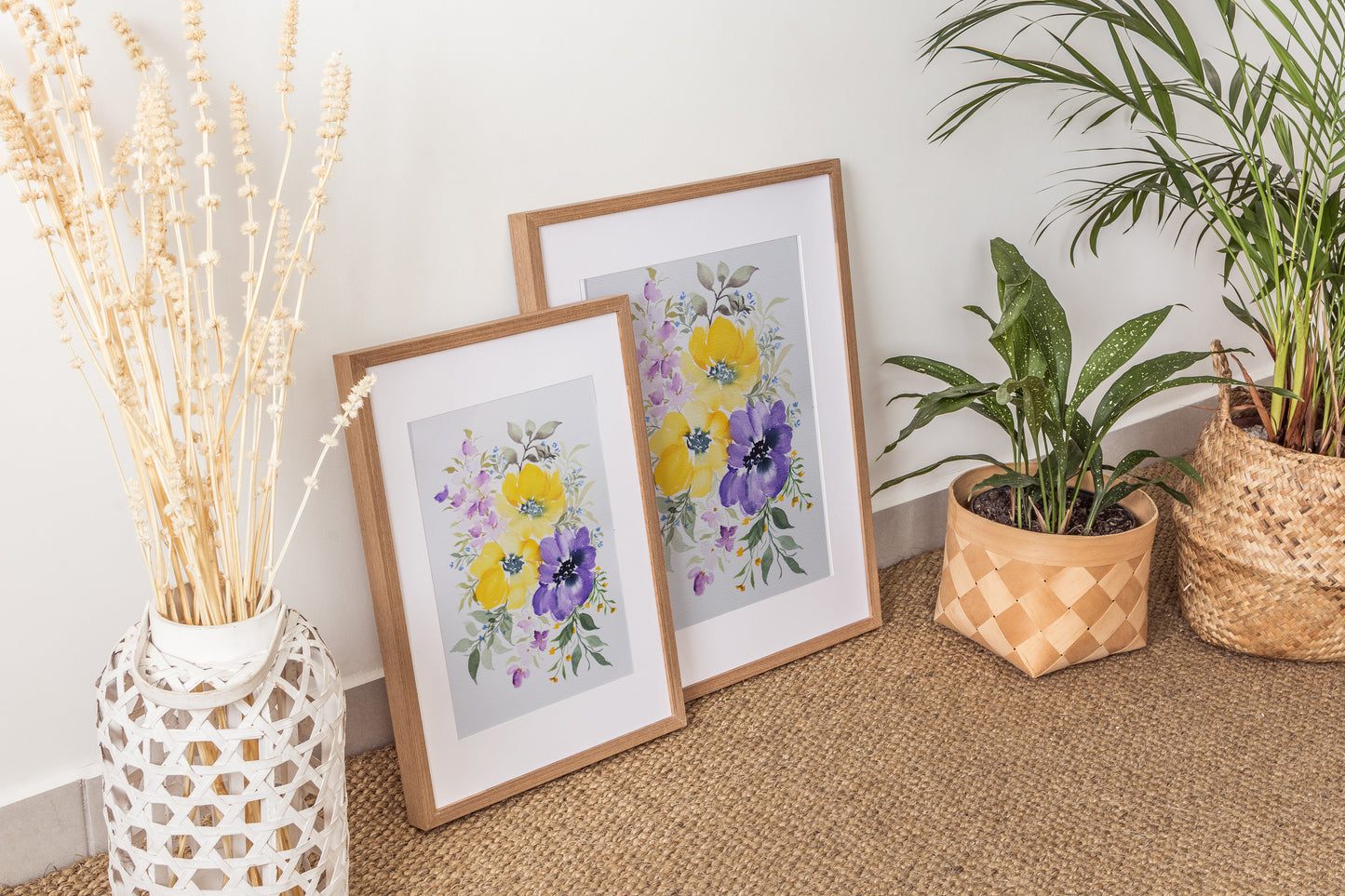 Yellow and Purple Floral Arrangement Watercolor Fine Art Print