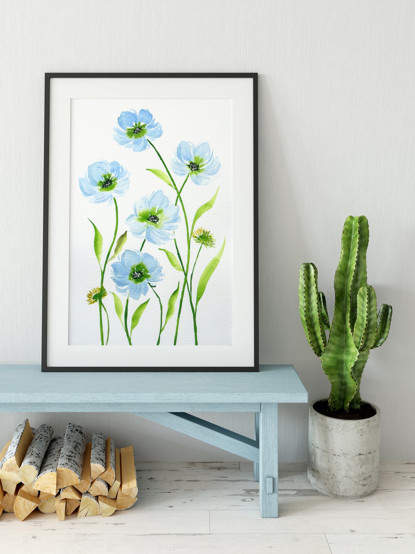 Blue Scabiosa Watercolor Fine Art Print