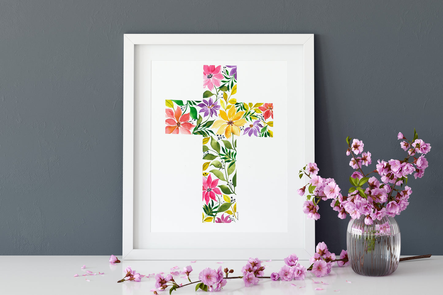 Floral Cross Watercolor Fine Art Print