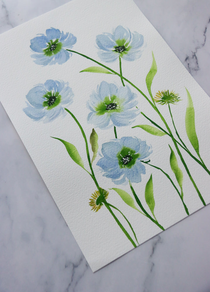 Blue Scabiosa Watercolor Fine Art Print