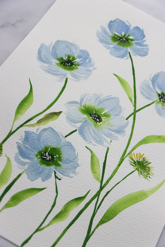 Blue Scabiosa Watercolor Fine Art Print