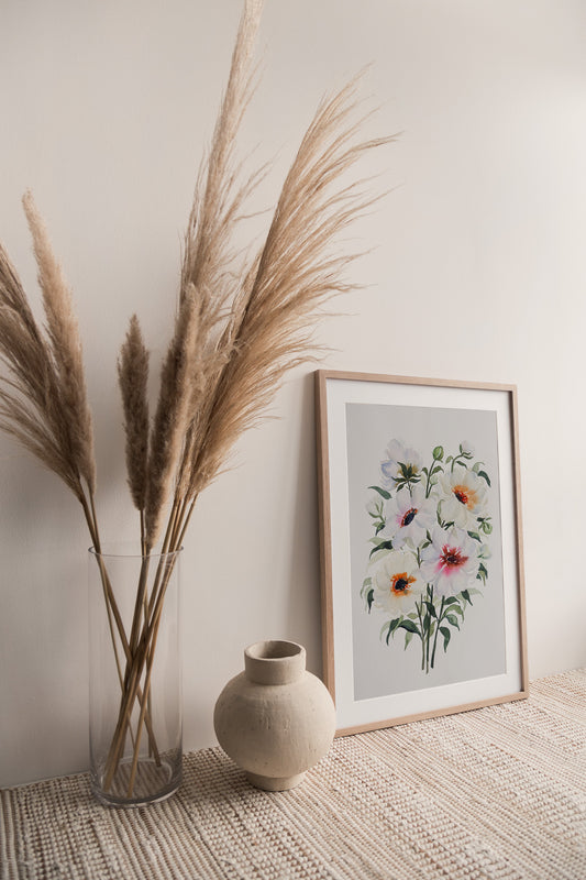 White Florals Watercolor Fine Art Print