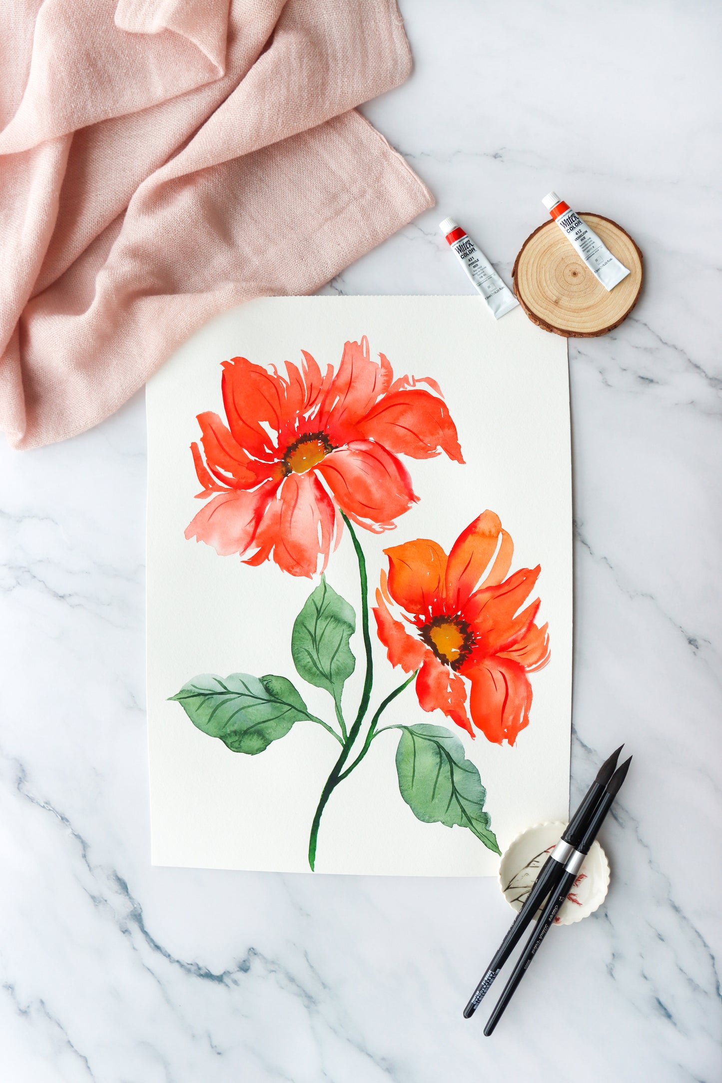 Orange Blooms Expressive Watercolor Fine Art Prints