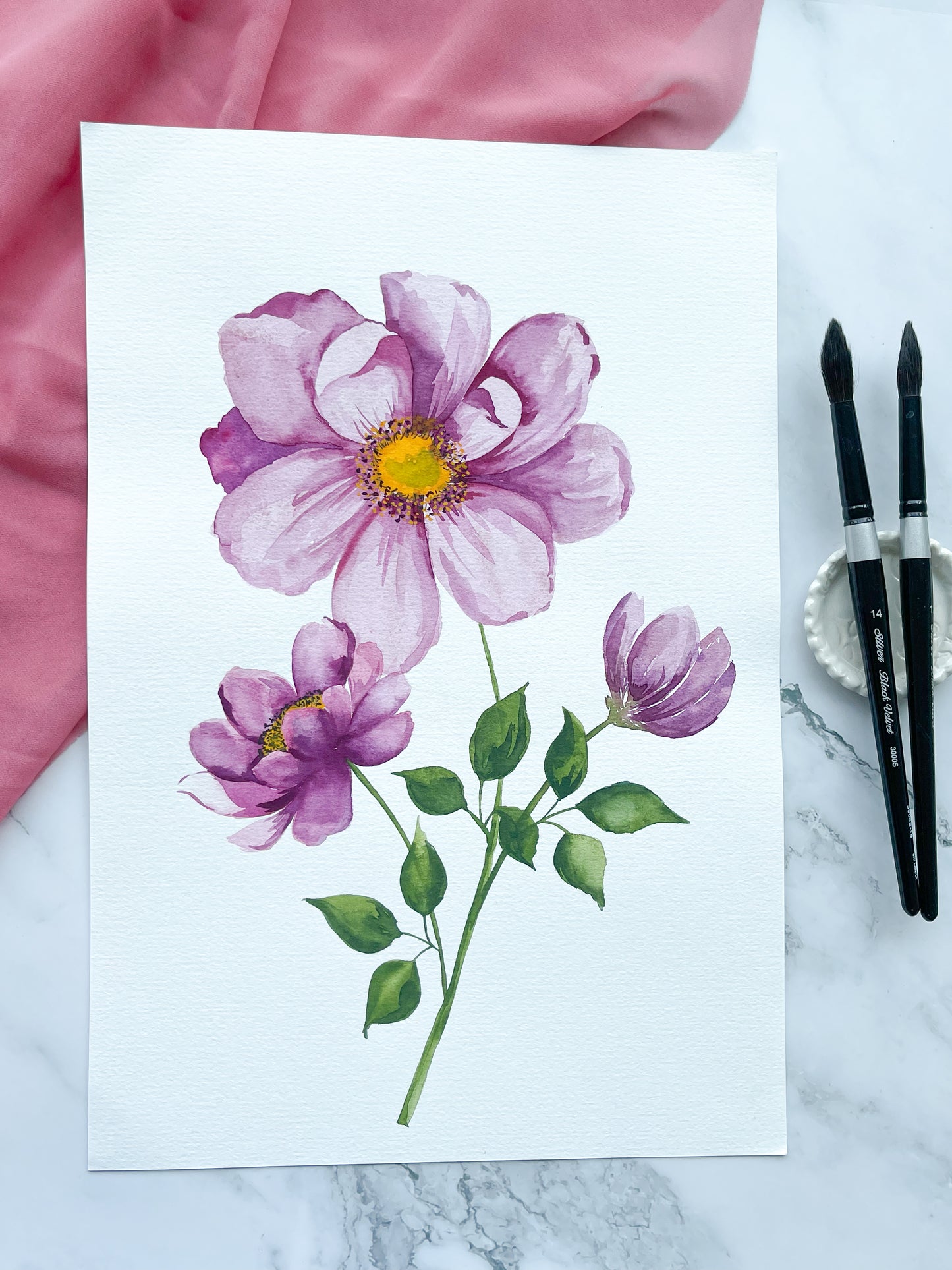 Pink Anemones Watercolor Fine Art Print