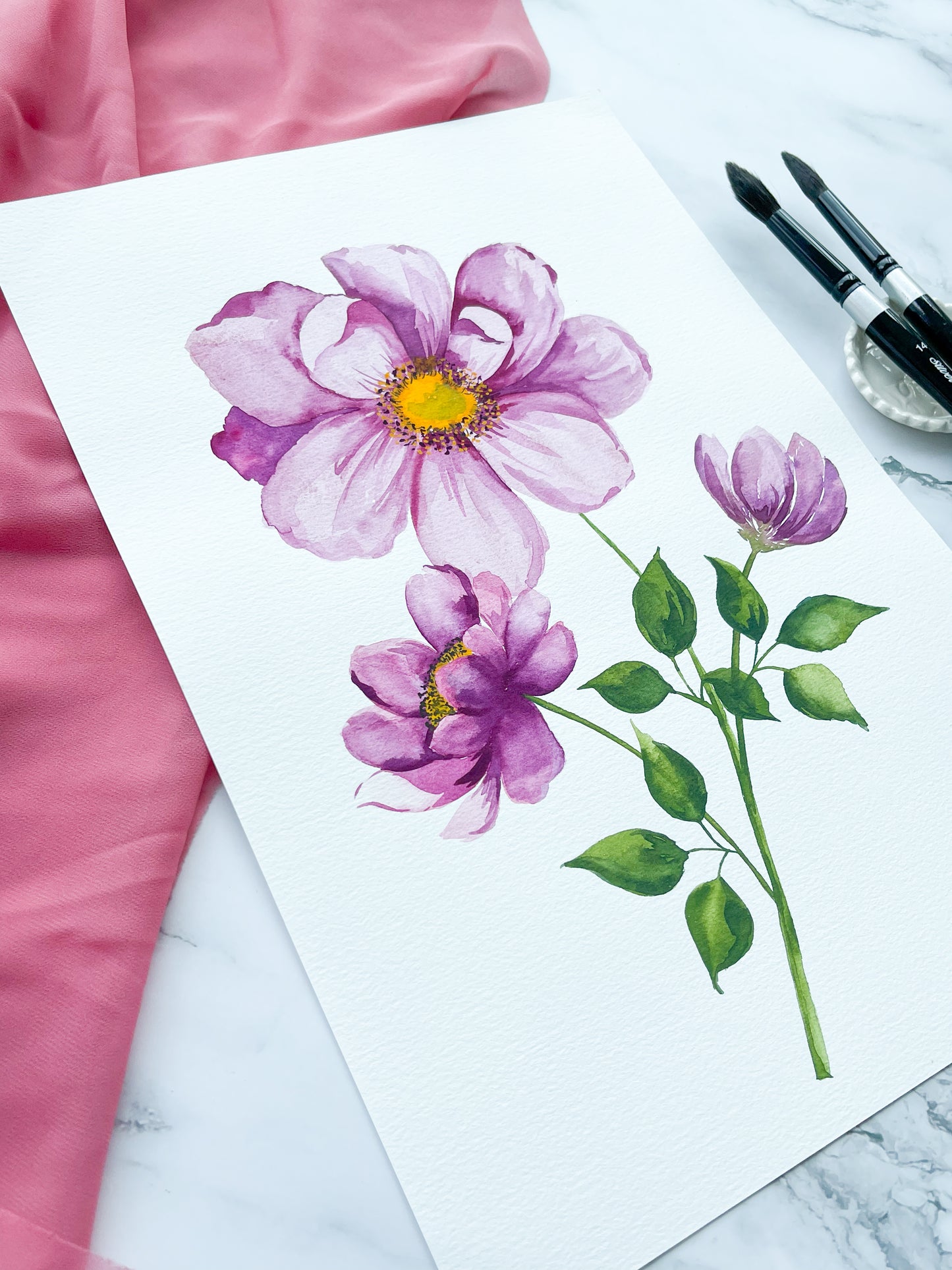 Pink Anemones Watercolor Fine Art Print