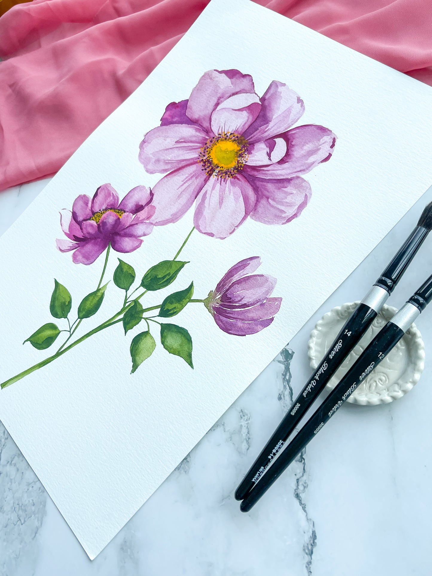 Pink Anemones Watercolor Fine Art Print