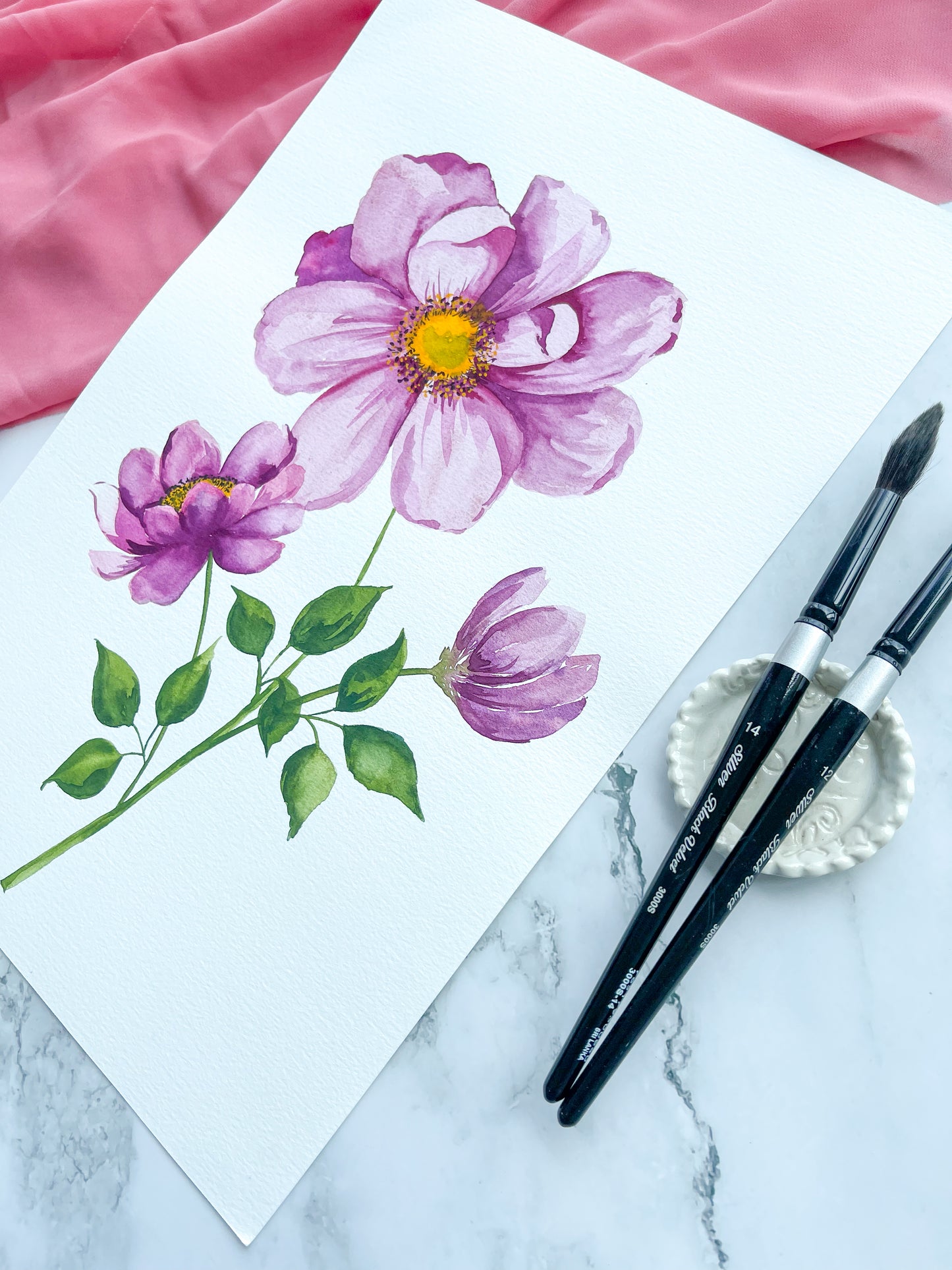 Pink Anemones Watercolor Fine Art Print