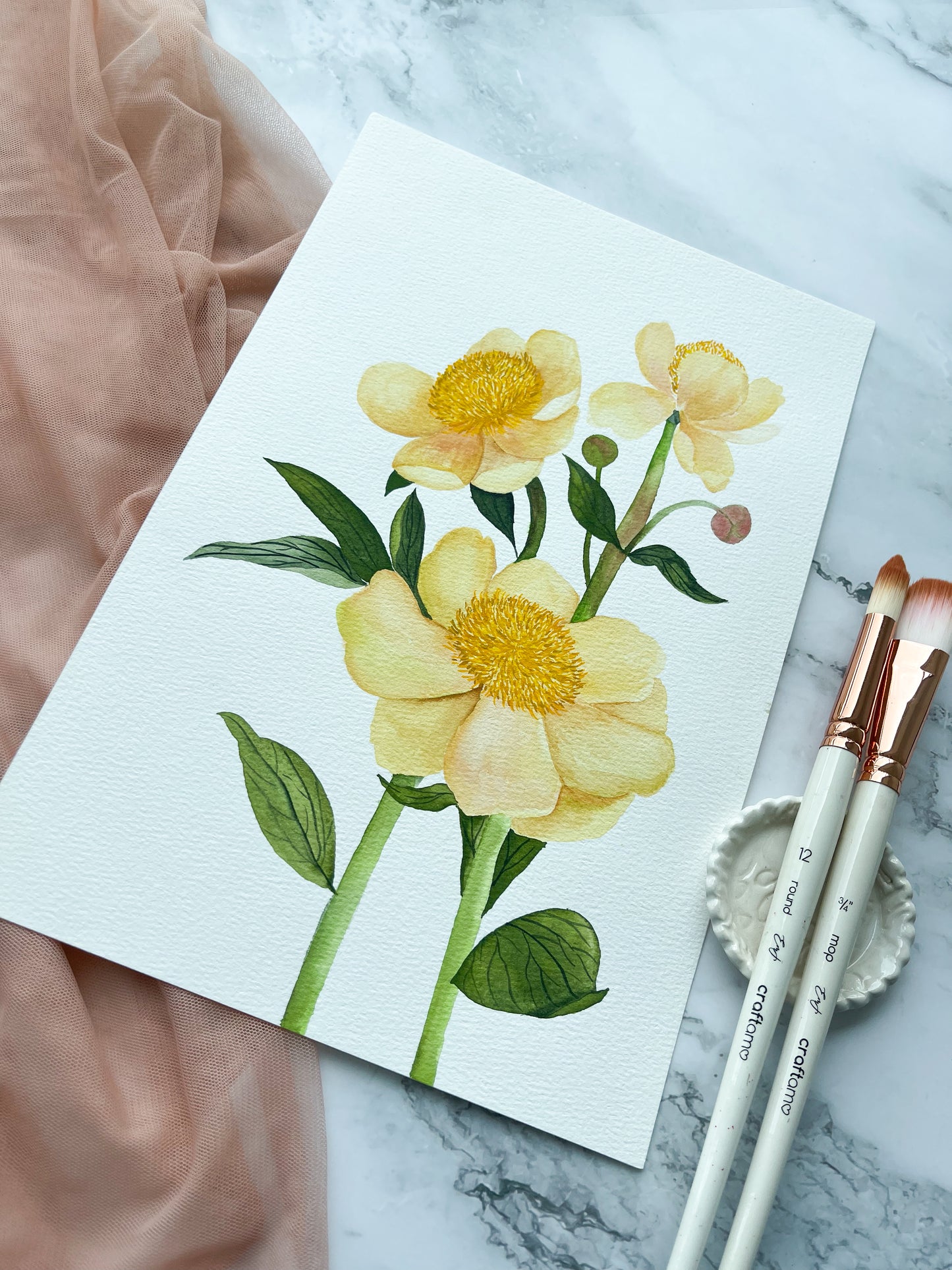 Yellow Anemones Watercolor Fine Art Print