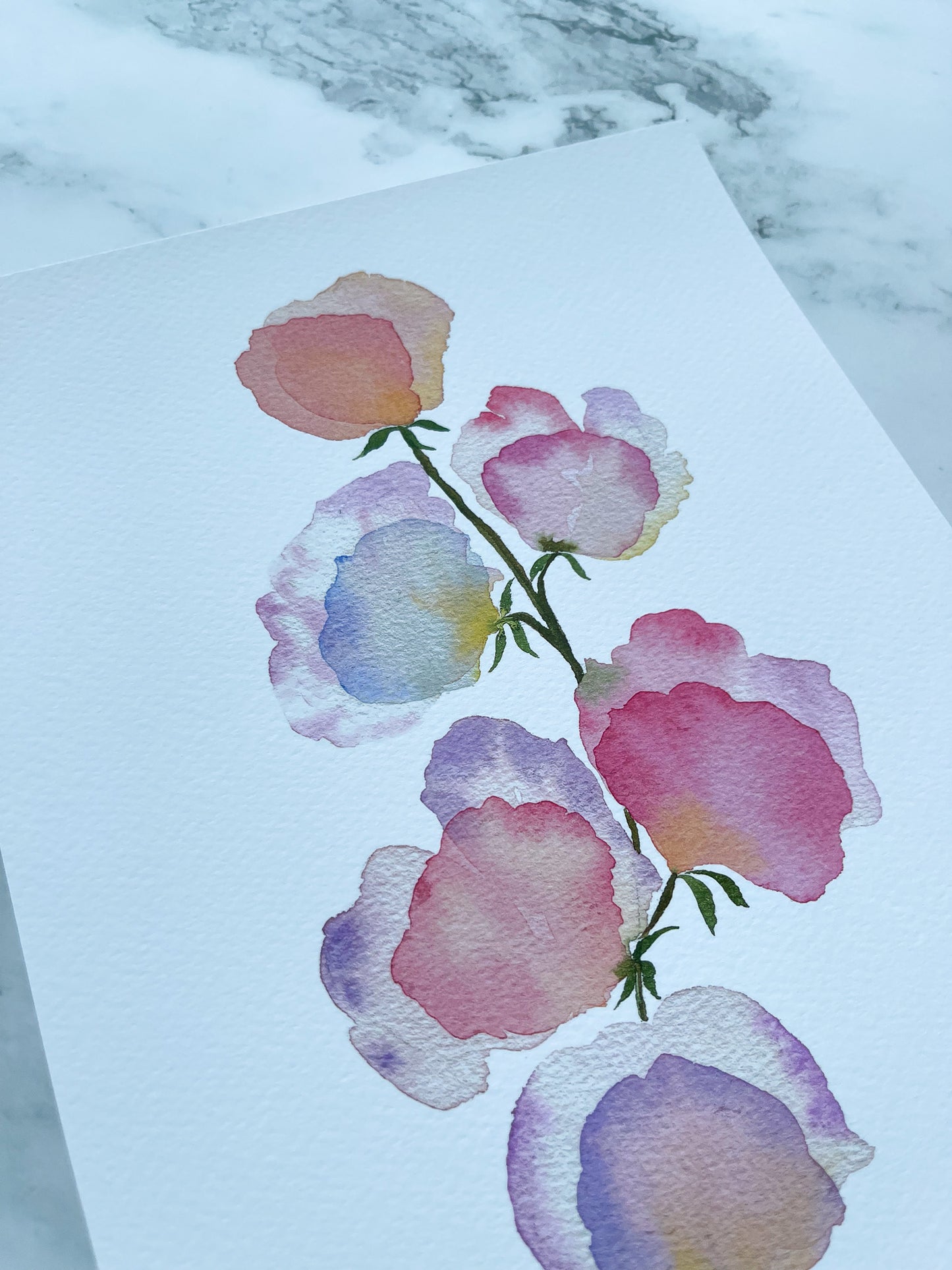 Pink - Lavender Sweet Peas Watercolor Fine Art Print