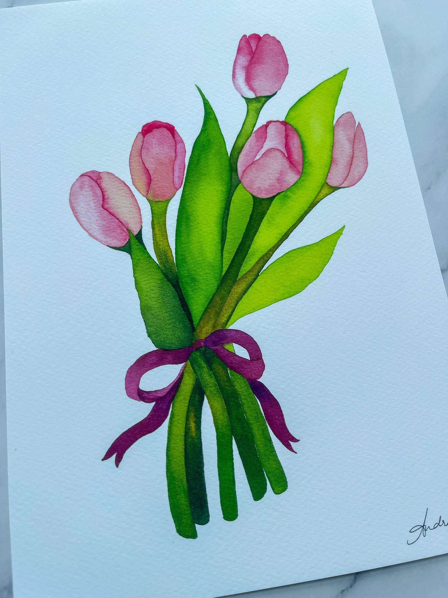 Pink Tulips Watercolor Fine Art Print