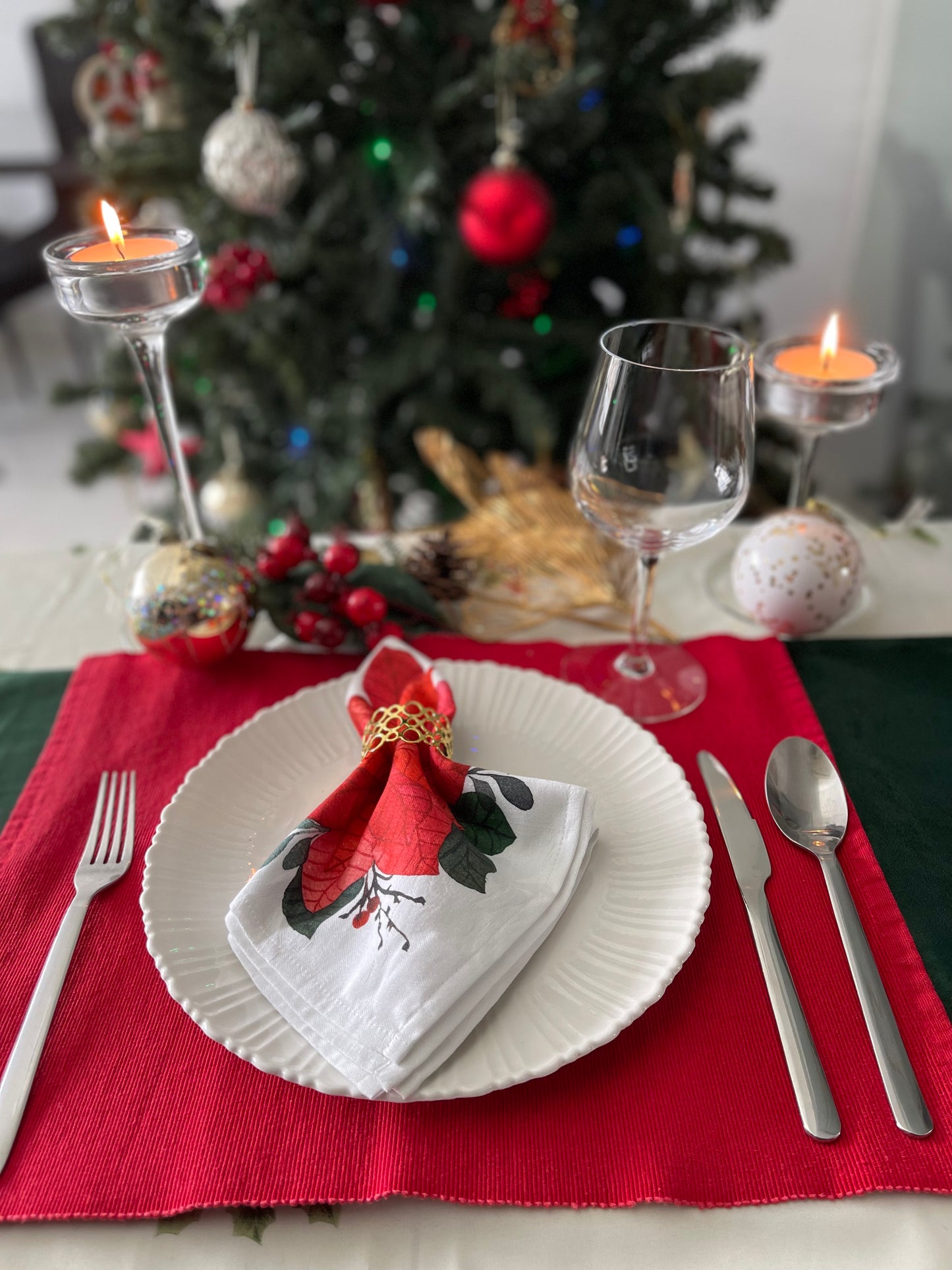 Festive Poinsettia Print Christmas Napkins