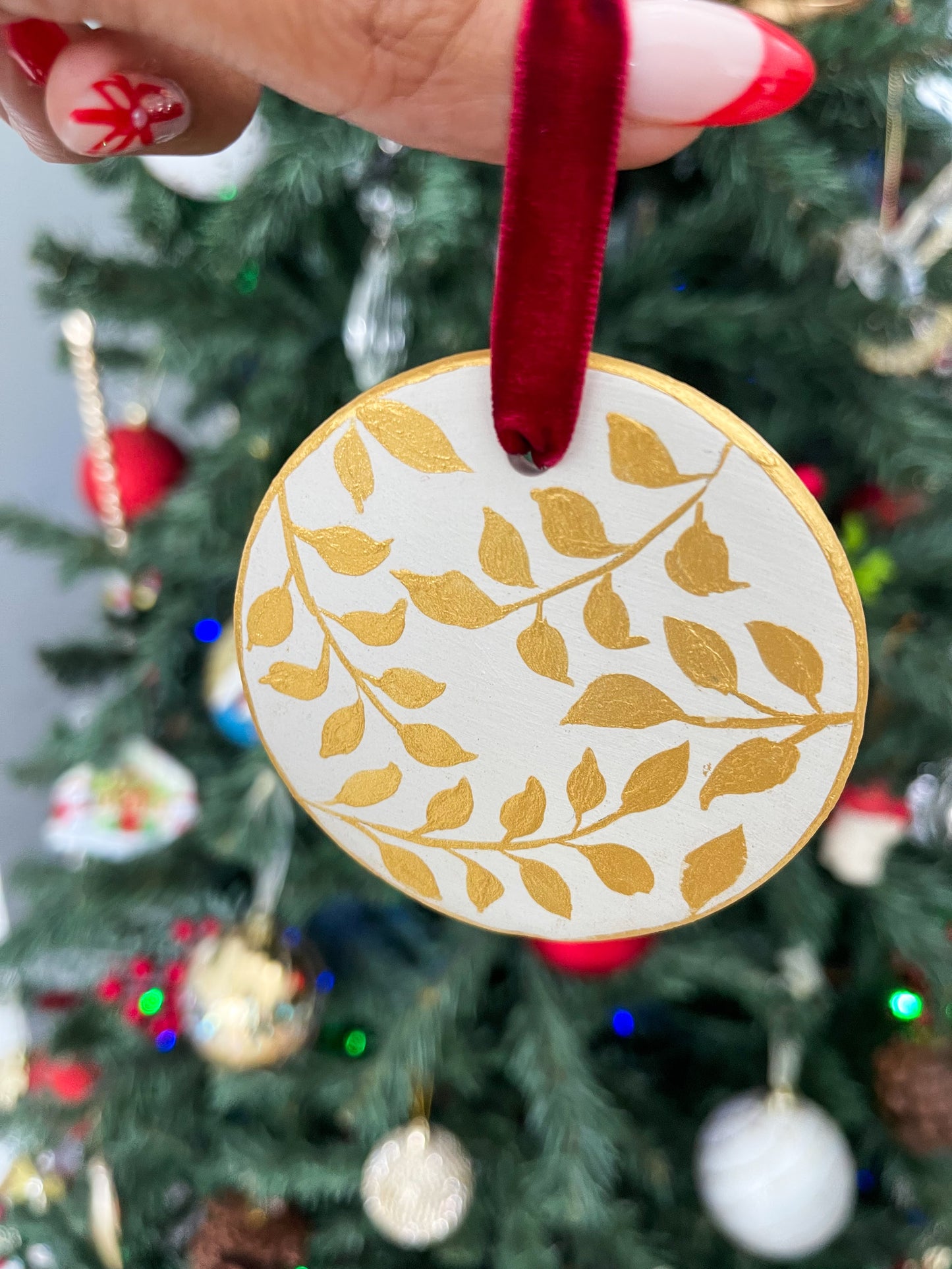 Ceramic Christmas Tree Ornaments - Hand Painted Gouache Festive Designs