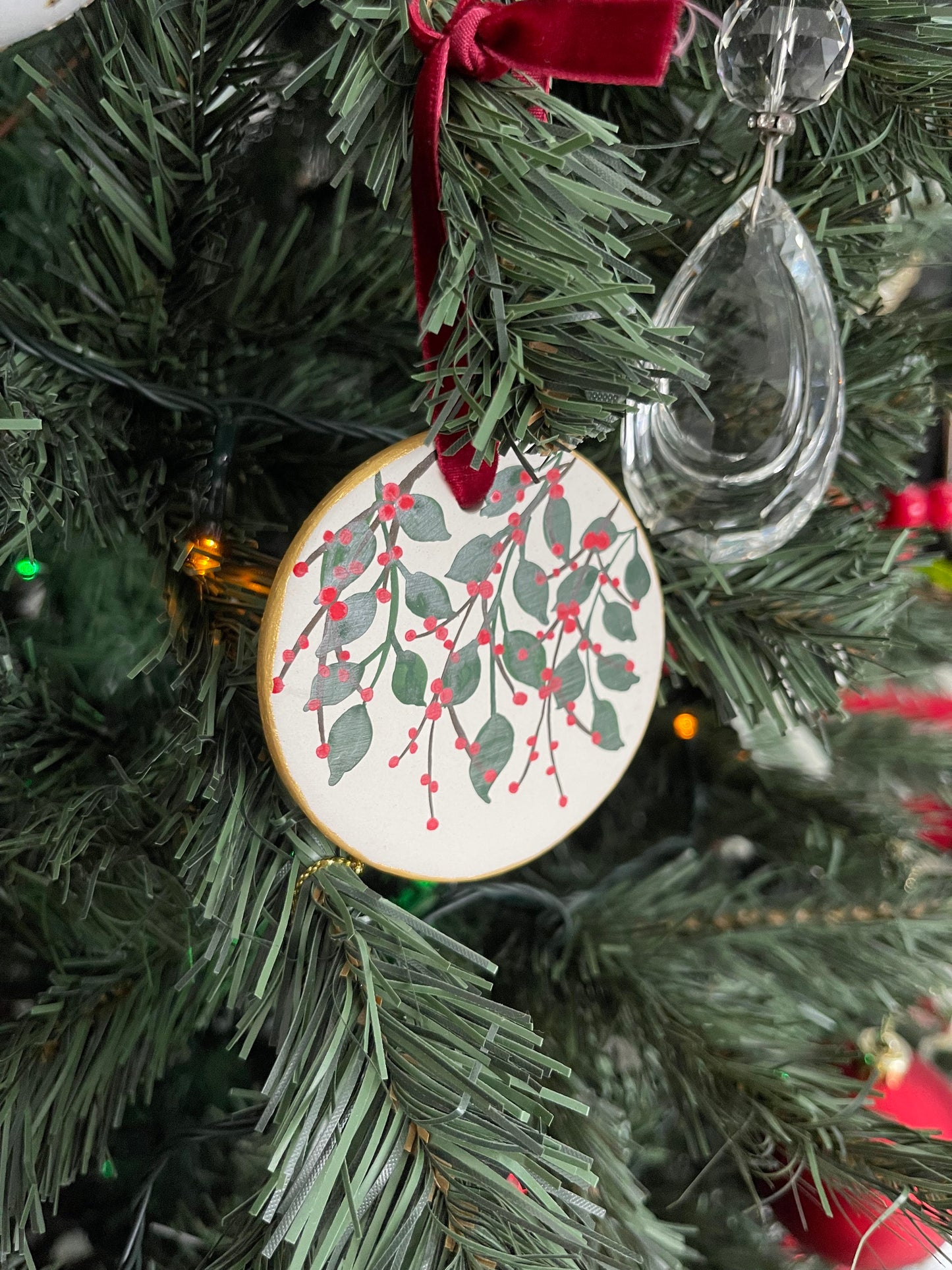 Ceramic Christmas Tree Ornaments - Hand Painted Gouache Festive Designs