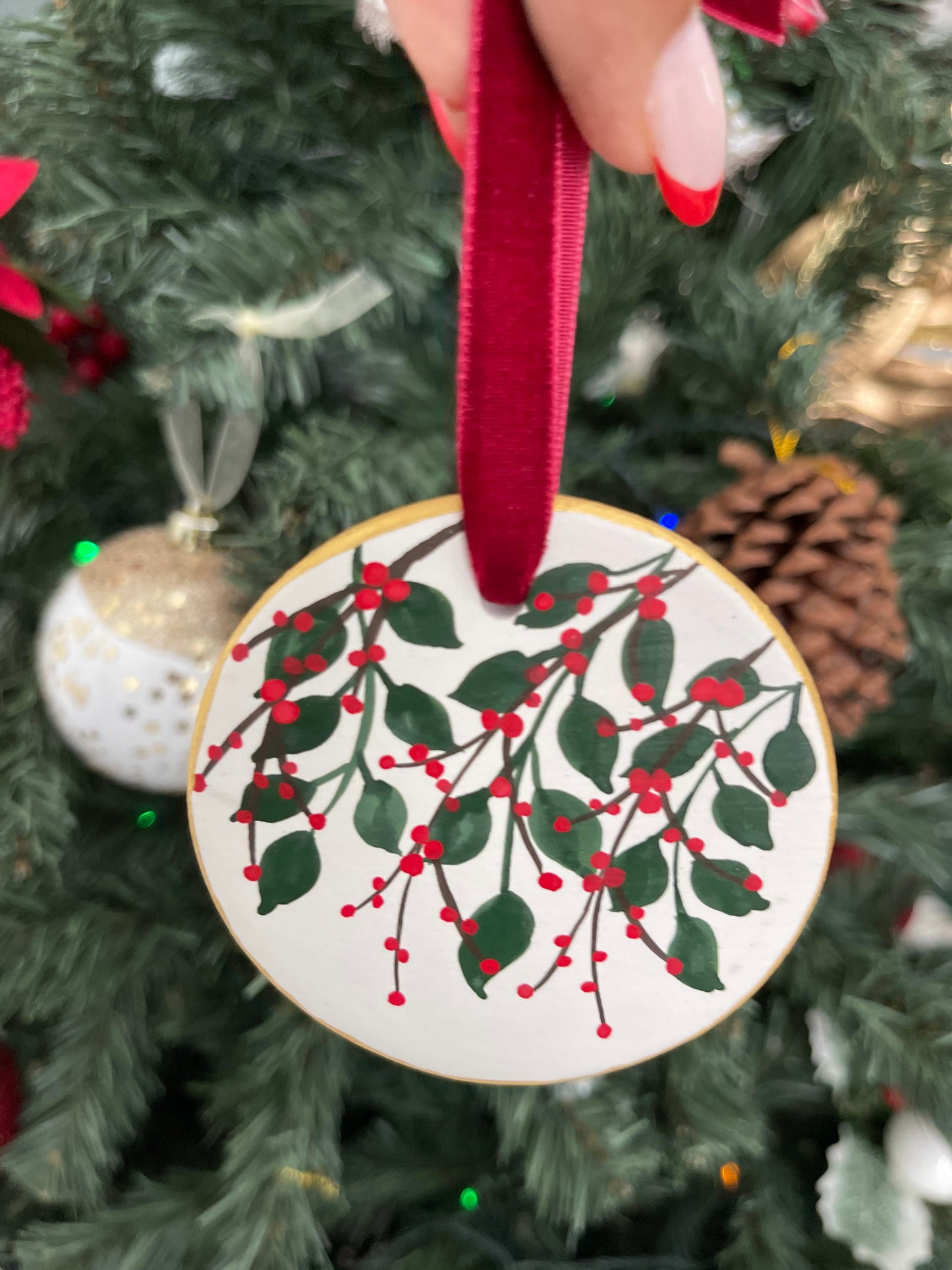 Ceramic Christmas Tree Ornaments - Hand Painted Gouache Festive Designs