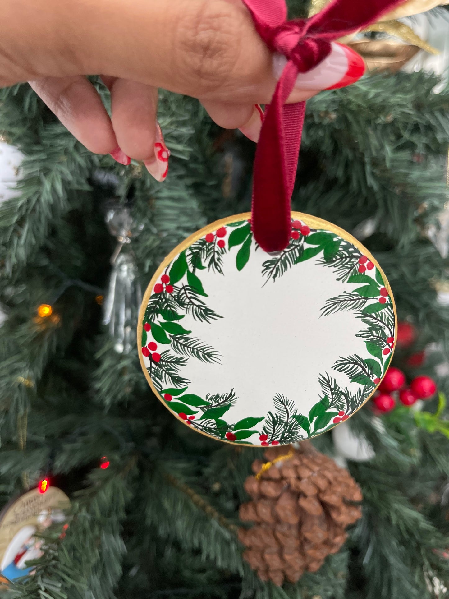 Ceramic Christmas Tree Ornaments - Hand Painted Gouache Festive Designs