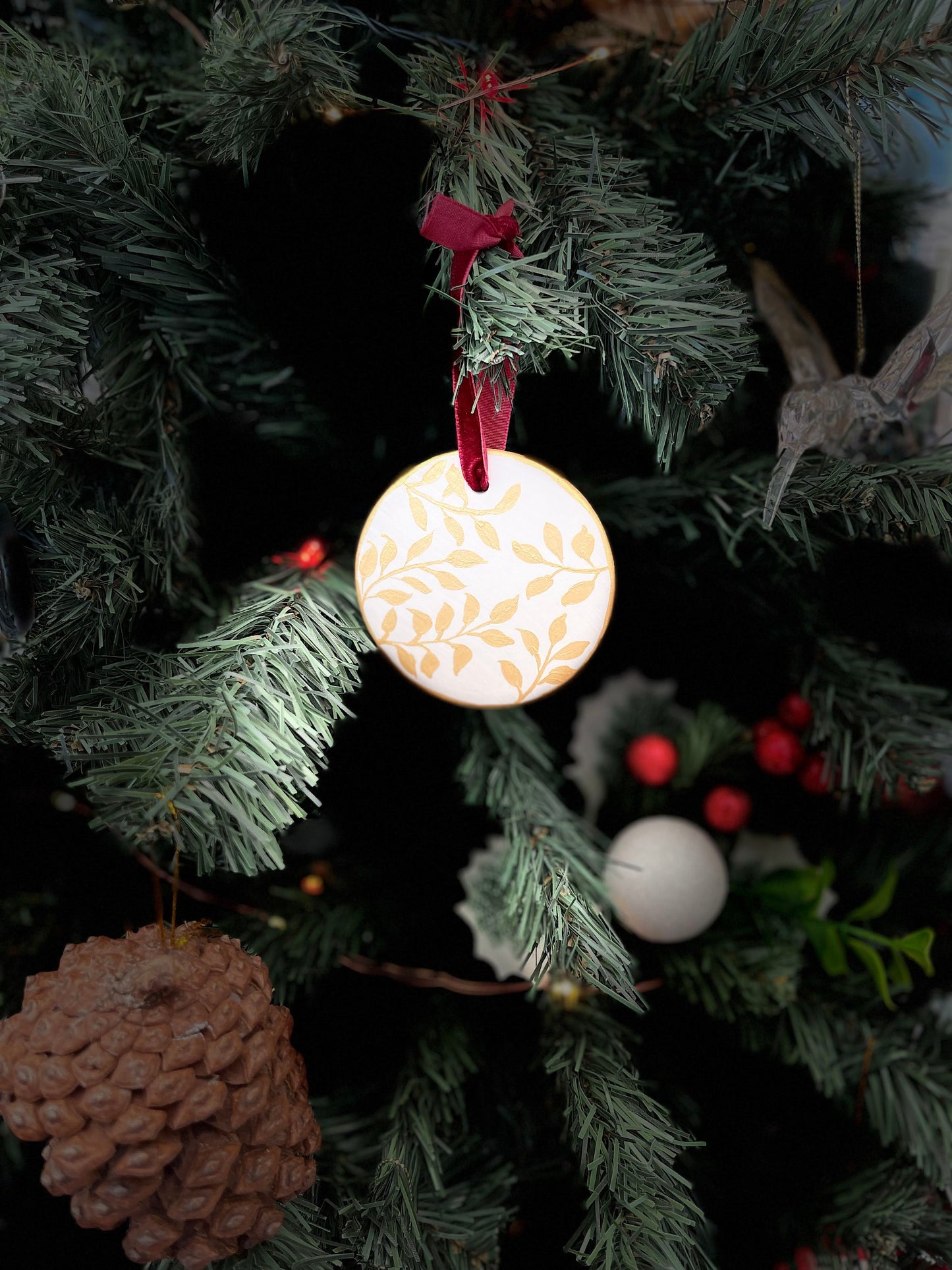 Ceramic Christmas Tree Ornaments - Hand Painted Gouache Festive Designs