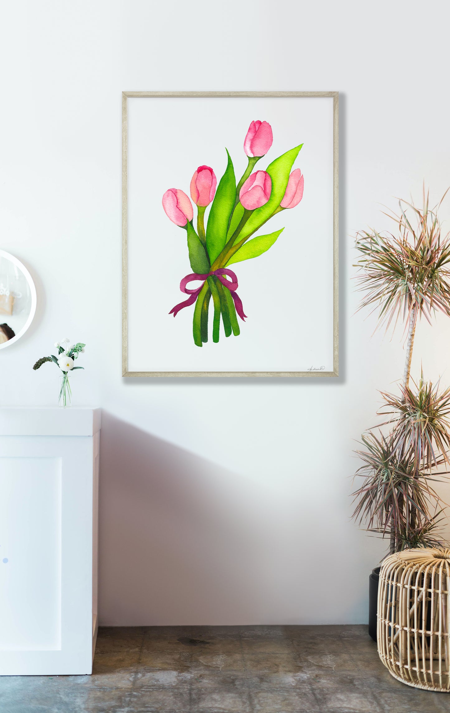 Pink Tulips Watercolor Fine Art Print