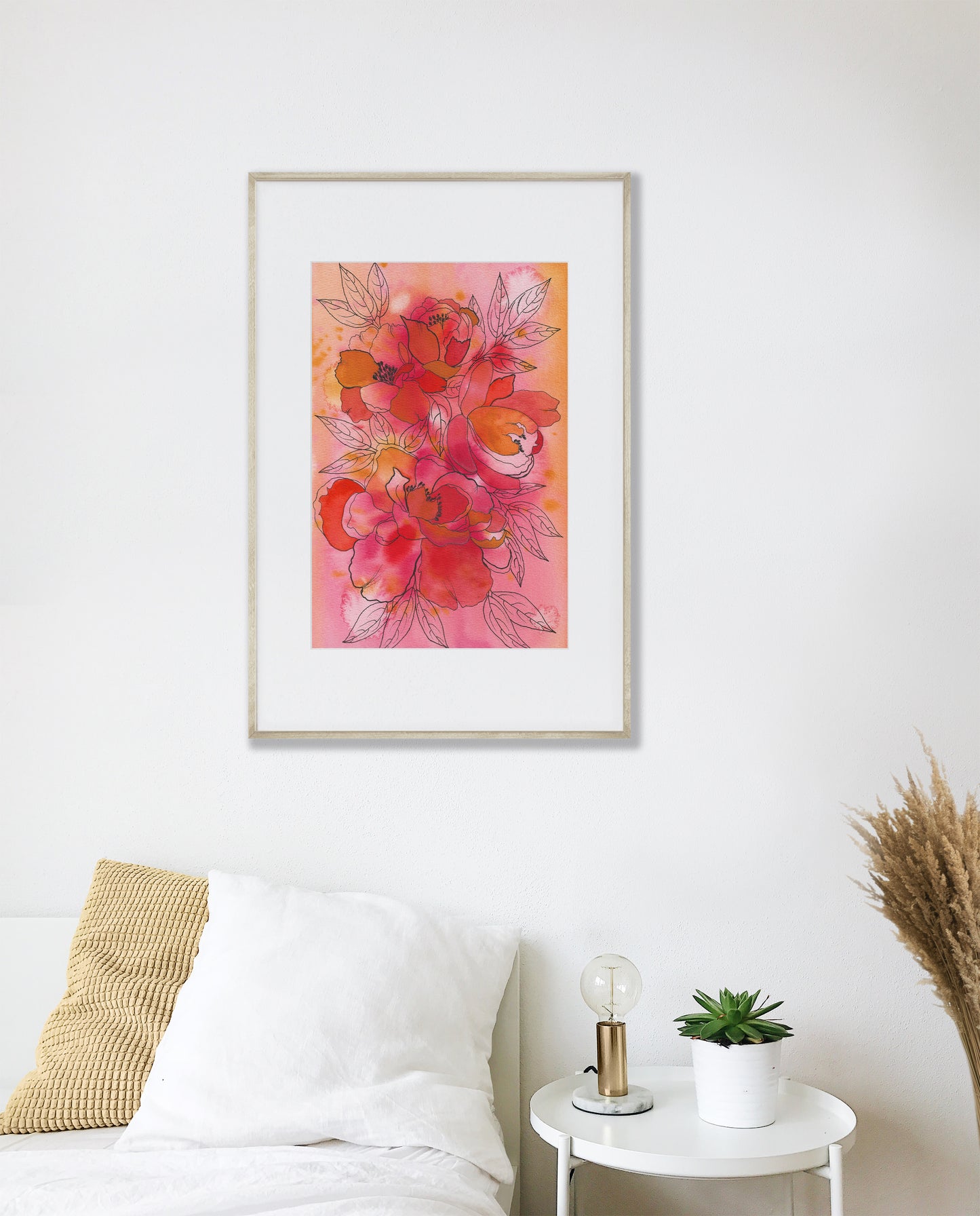 Mixed Media Watercolor & Ink Peonies Fine Art Print