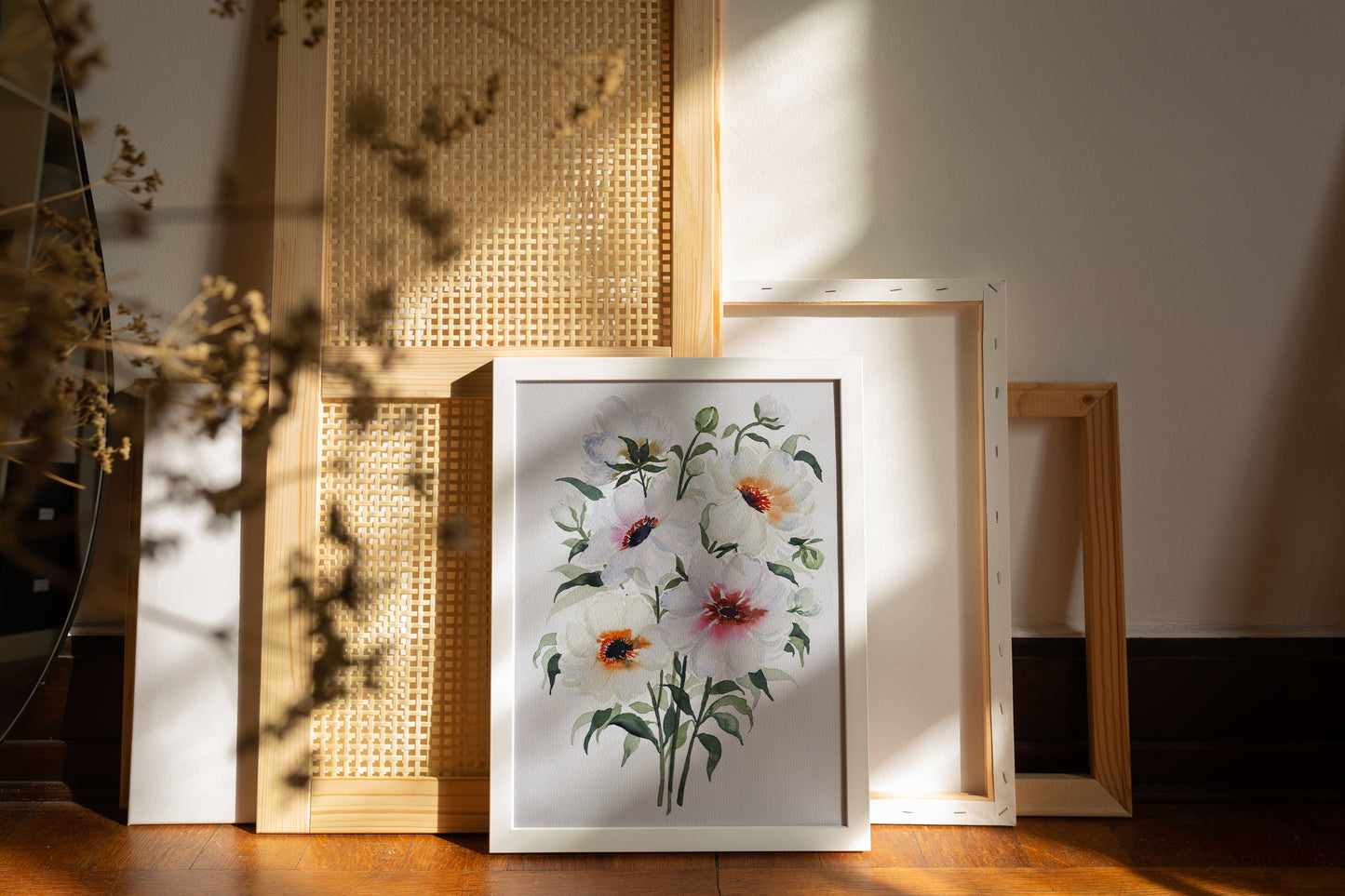 White Florals Watercolor Fine Art Print