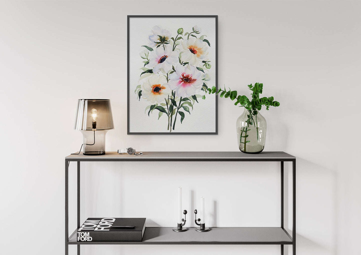 White Florals Watercolor Fine Art Print