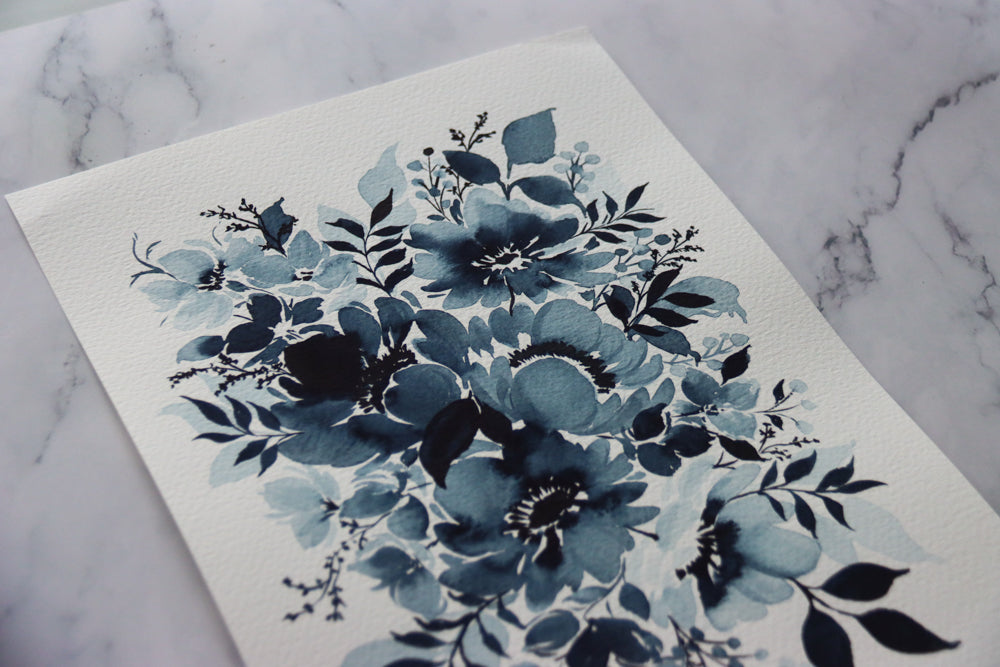 Indigo Monochrome Watercolor Fine Art Print