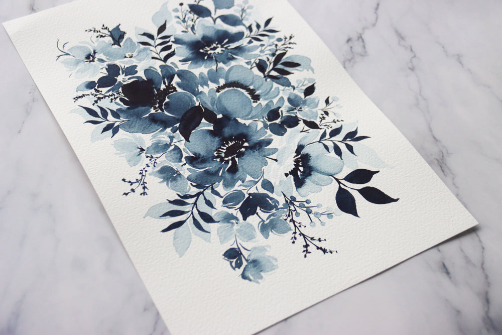 Indigo Monochrome Watercolor Fine Art Print