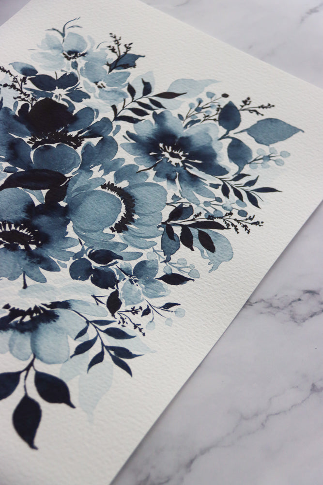 Indigo Monochrome Watercolor Fine Art Print