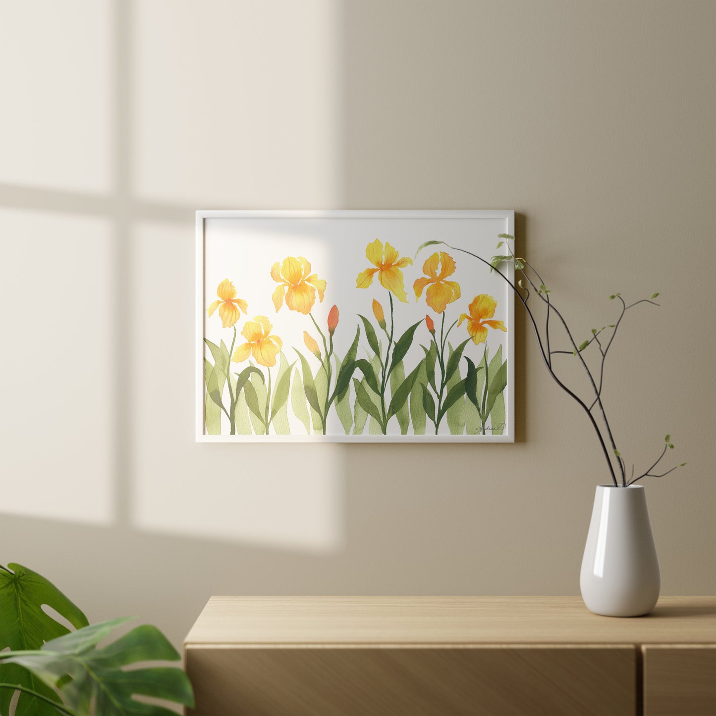 Yellow Bearded Iris Field Watercolor Fine Art Print