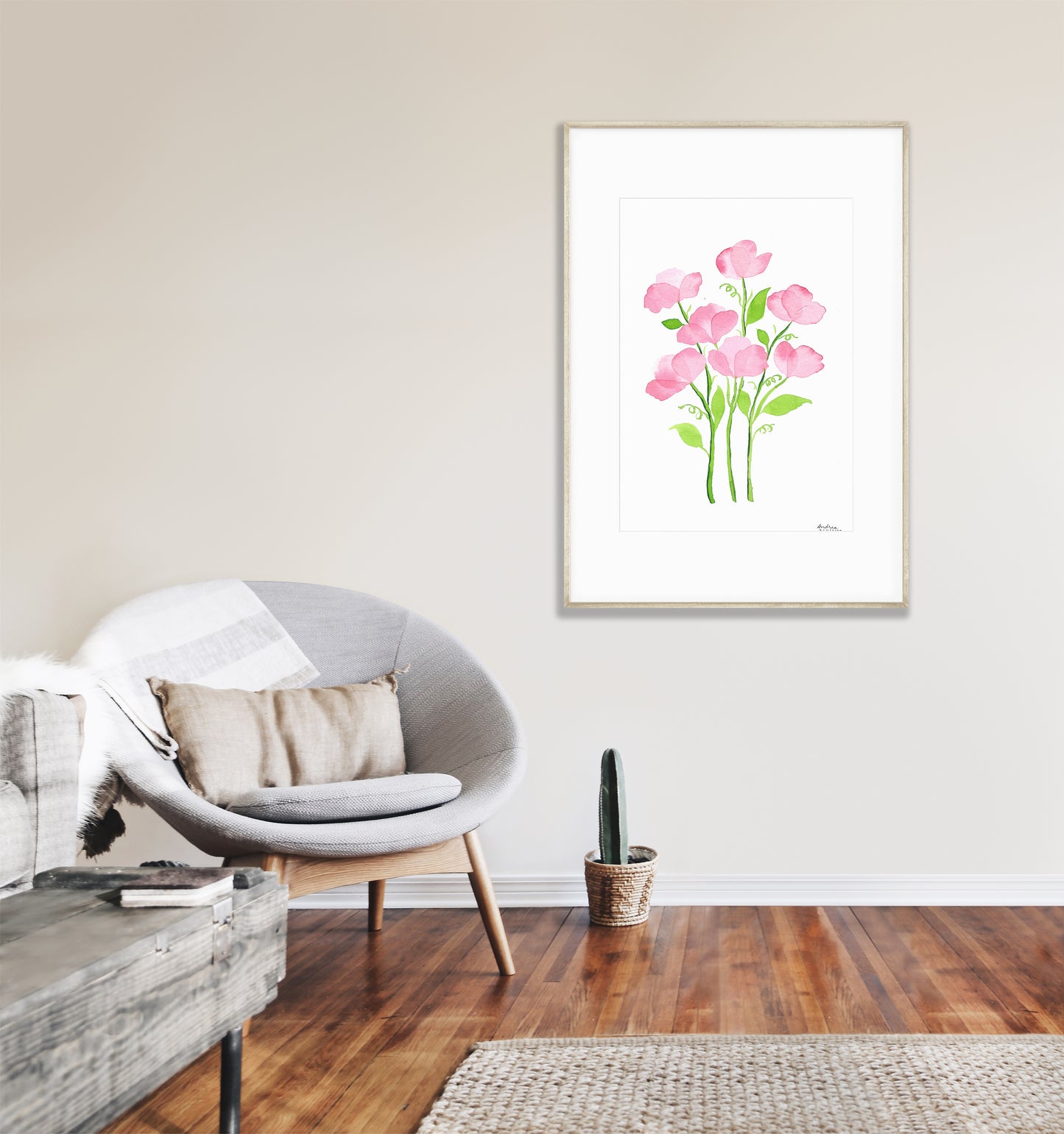 Pink Sweet Peas Watercolor Fine Art Print