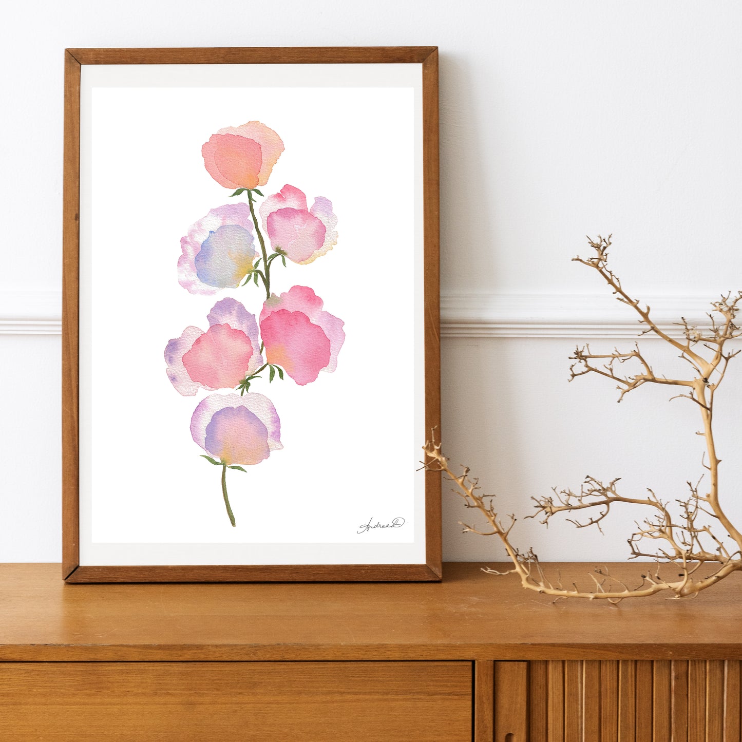 Pink - Lavender Sweet Peas Watercolor Fine Art Print