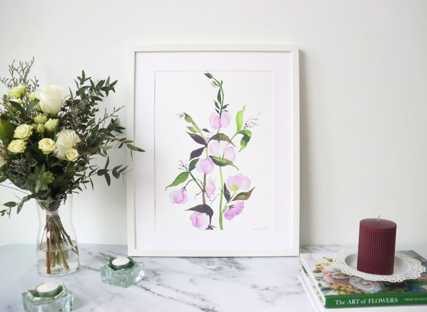 NEW! Lilac Sweet Peas Watercolor Fine Art Print