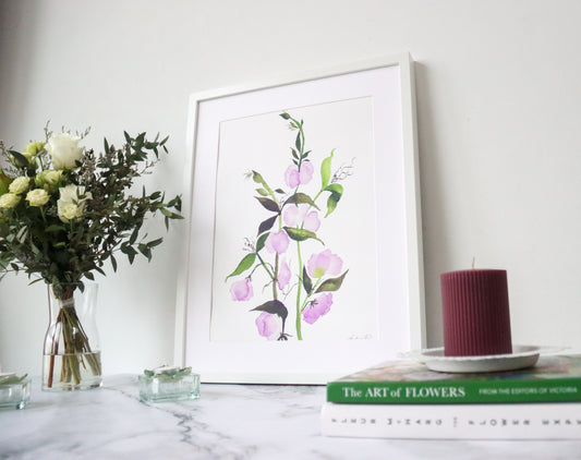 NEW! Lilac Sweet Peas Watercolor Fine Art Print