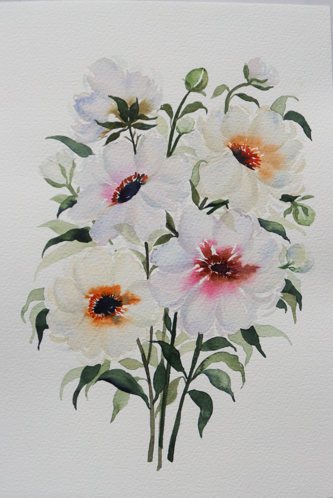 White Florals Watercolor Fine Art Print