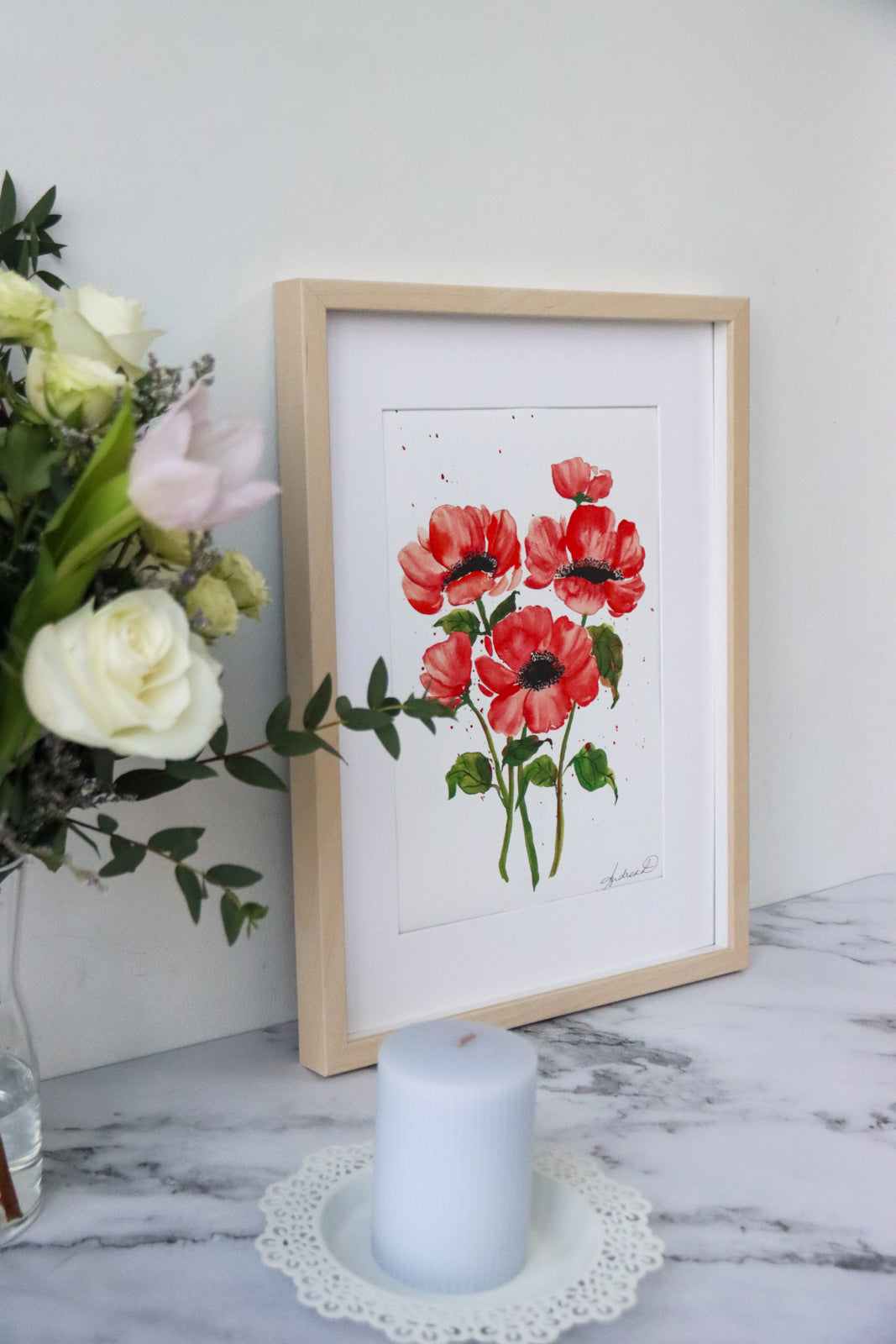 NEW! Red Anemones Bunch Watercolor Fine Art Print