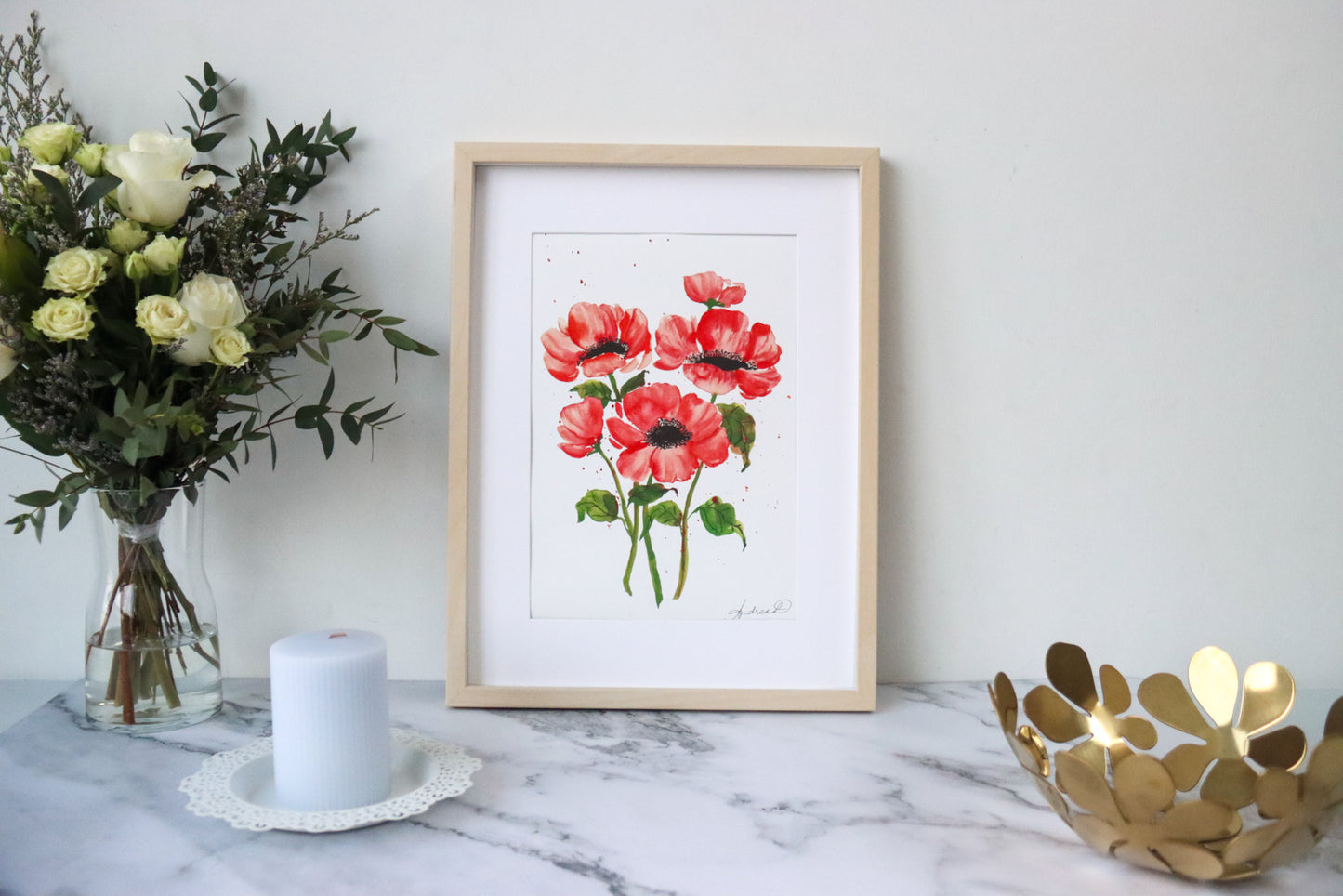 NEW! Red Anemones Bunch Watercolor Fine Art Print