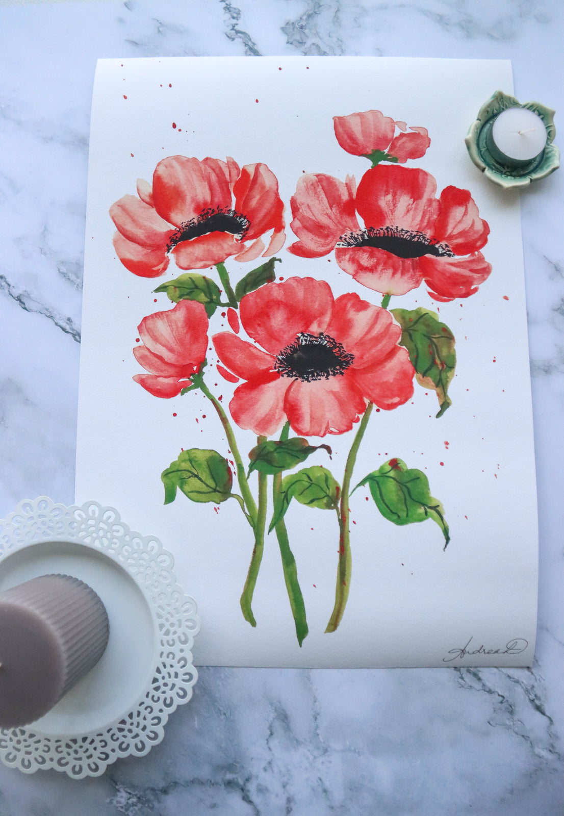 NEW! Red Anemones Bunch Watercolor Fine Art Print