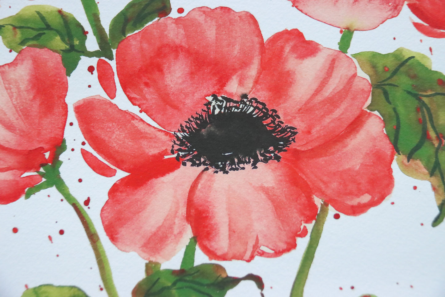 NEW! Red Anemones Bunch Watercolor Fine Art Print