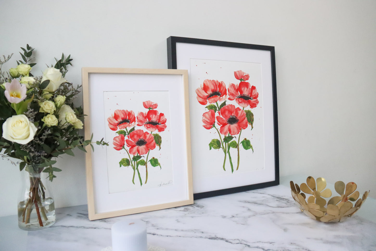 NEW! Red Anemones Bunch Watercolor Fine Art Print