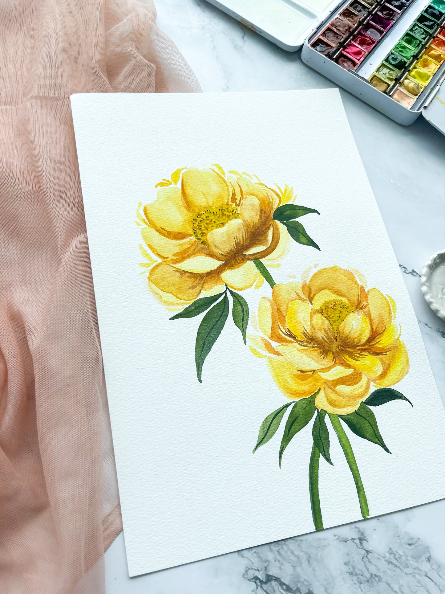 Yellow Peonies Watercolor Fine Art Print