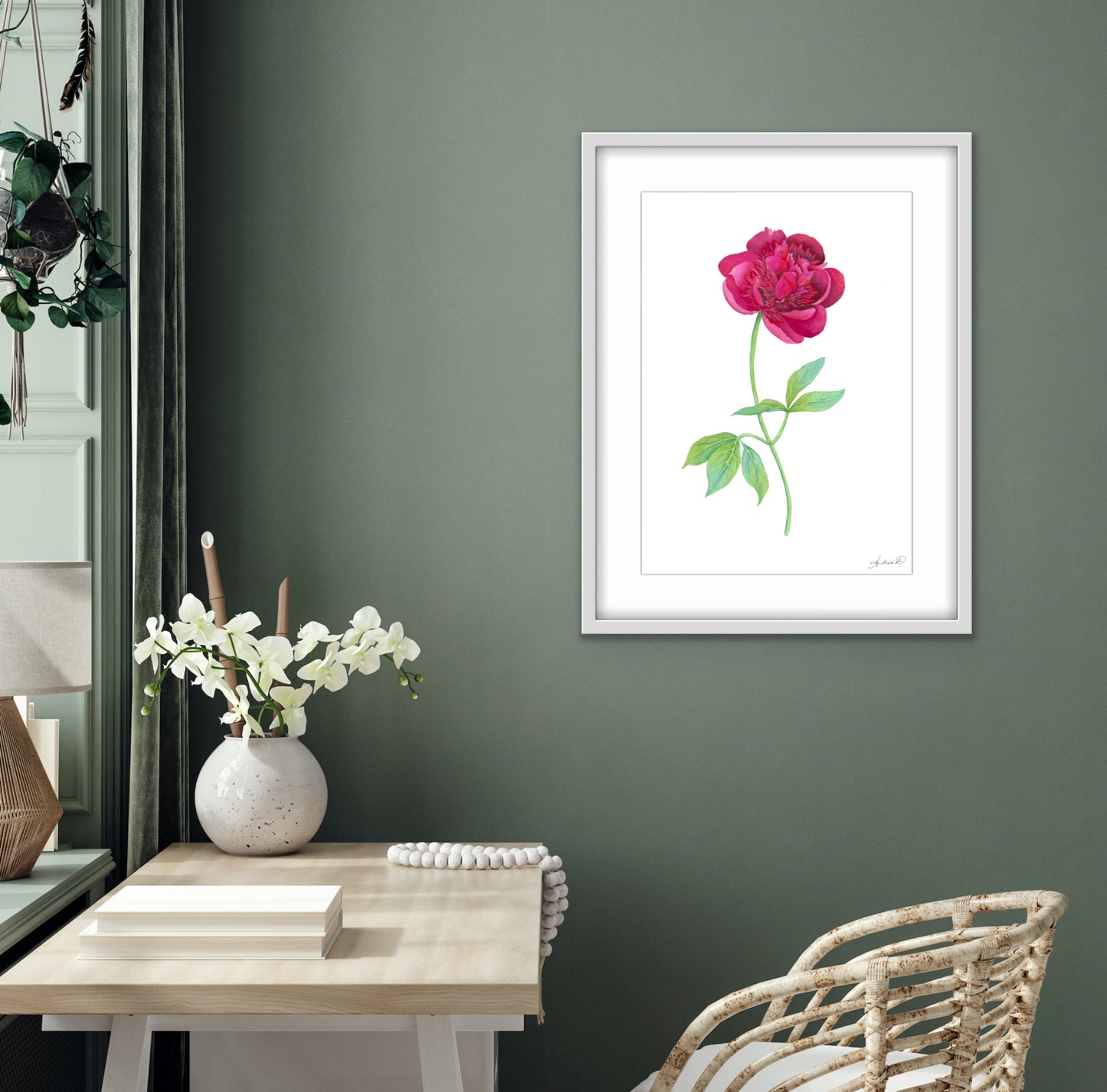 Botanical Pink Peony Watercolor Fine Art Print