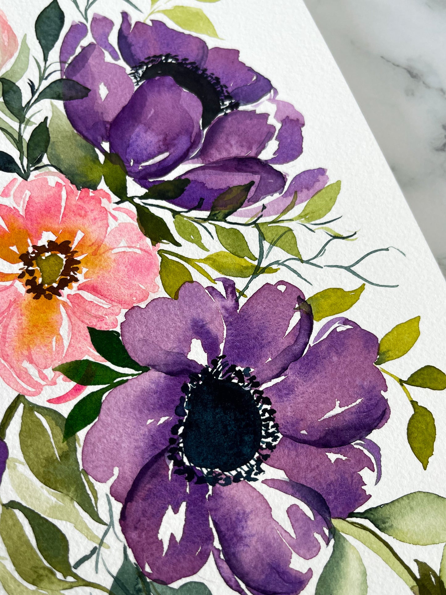 Purple Anemones Floral Arrangement Watercolor Fine Art Print