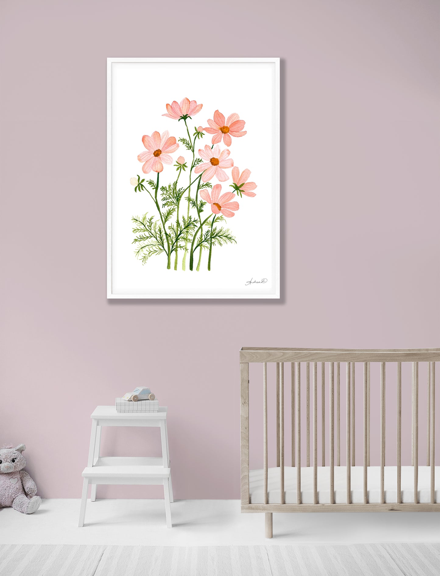 Peach Cosmos Watercolor Fine Art Print