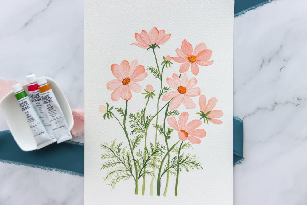 Peach Cosmos Watercolor Fine Art Print