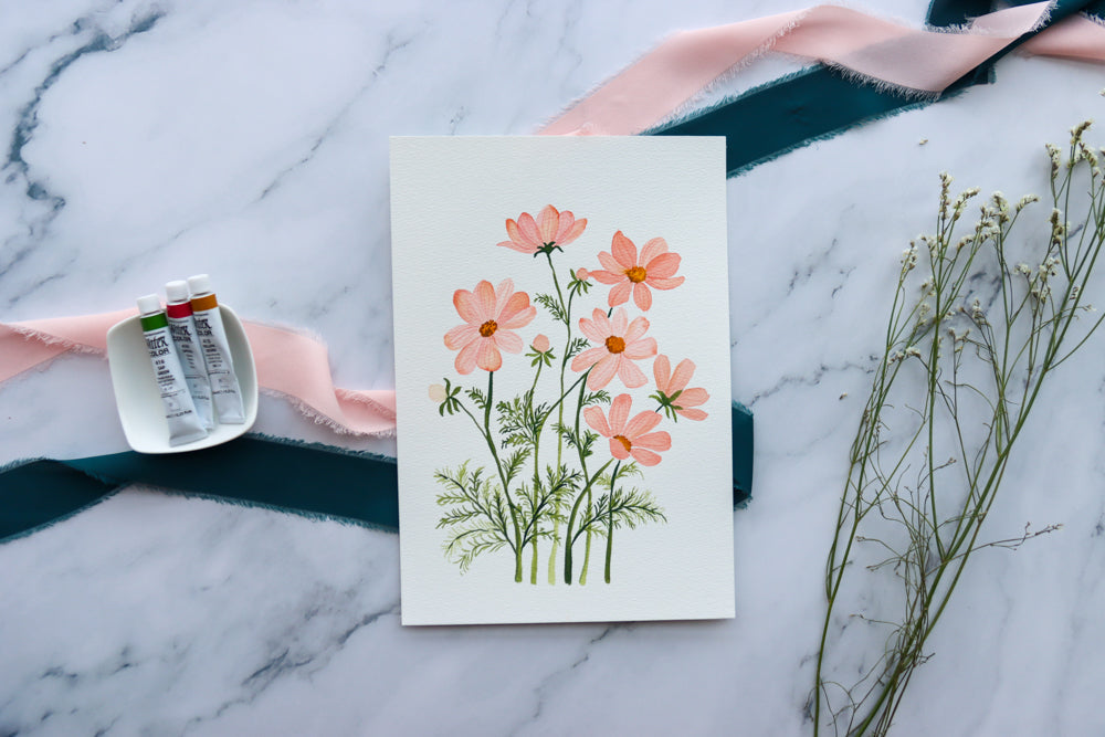 Peach Cosmos Watercolor Fine Art Print