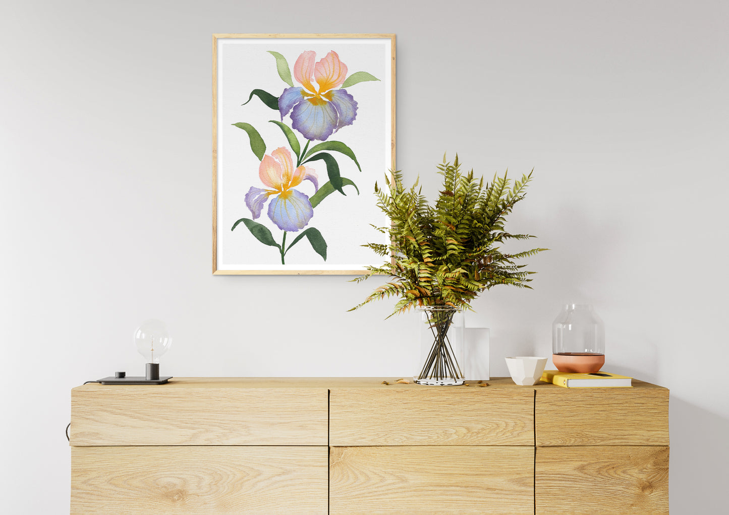 Peach Lilac Bearded Iris Watercolor Fine Art Print